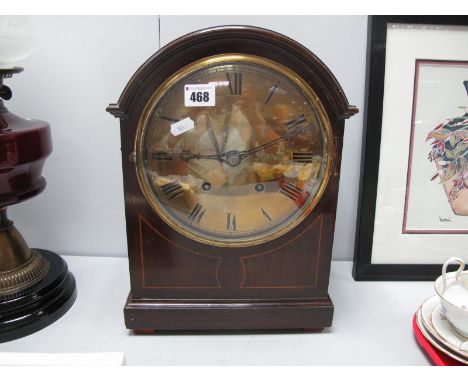 A Late XIX Century/Early XX Century Oak Cased Bracket Clock, with a domed top, brass dial, Roman numerals, on a stepped plint