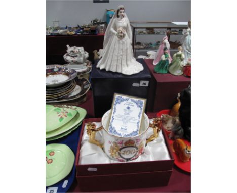 A Royal Worcester Figurine "Her Majesty Queen Elizabeth II, commemorating the Diamond Wedding Anniversary; Royal Albert lovin