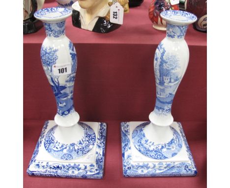 Two Large Copeland Italian Spode Black Back Stamp Candlesticks, 31.5 high.
