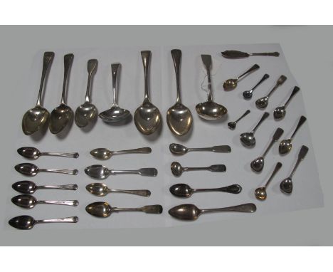 Two Hallmarked Silver Old English Pattern Table Spoons, crested; together with a hallmarked silver fiddle pattern spoon and s