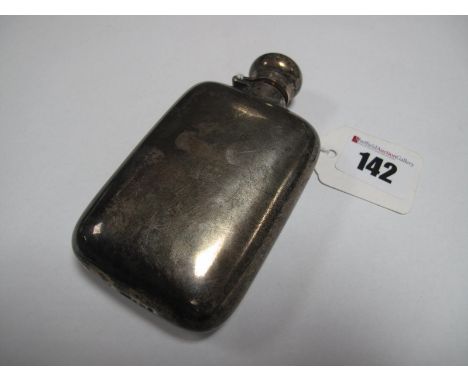 A Hallmarked Silver Hip Flask, of plain rounded rectangular form, with hinged swivel top.