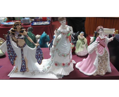 Royal Worcester China Figurines, 'A Royal Anniversary' CW317 and Wedgwood 'Anne Boleyn' CW348, Danbury Mint 'Hatshepsut'. (3)
