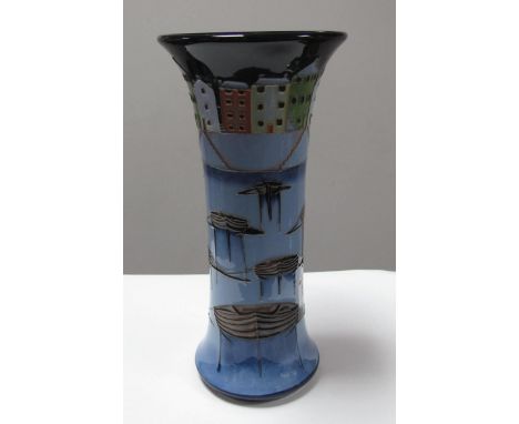 A Moorcroft First Quality Bobbin Boats Vase, by Paul Hilditch, shape 159/10, No Edt. 34, 25mm High. 