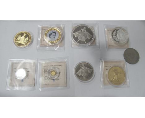 A Collection of Crown Sized Coins, many by the 'Windsor' Mint including 'English Lion' Series 'C' Portrait Issue' £10 banknot