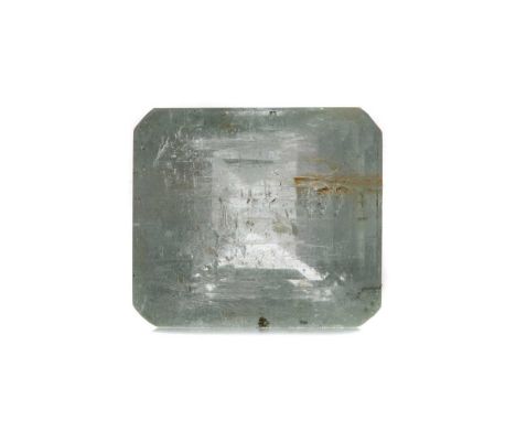 **UNMOUNTED AQUAMARINE,octagonal step cut, weighing 23.40 carats, with certificate