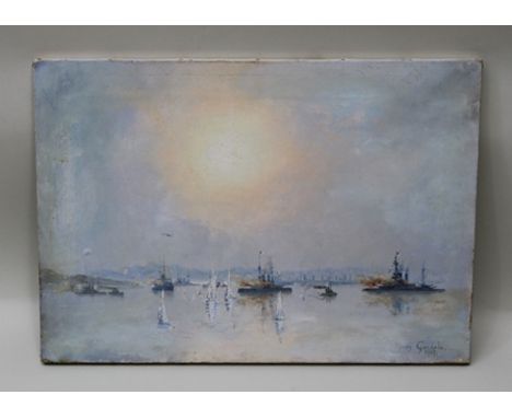 HENRY GOODALE "First World War Naval Battle scene" Oil on canvas, signed and dated 1919, 35.5 x 50.5cm, unframed 
