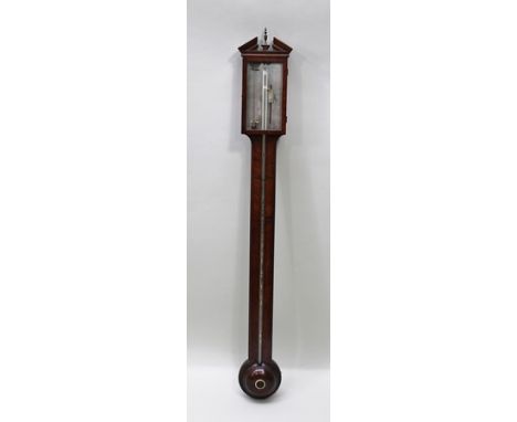 J SOMALVICO OF LONDON A 19TH CENTURY MAHOGANY CASED STICK BAROMETER having engraved silver plate with calibrations, case with