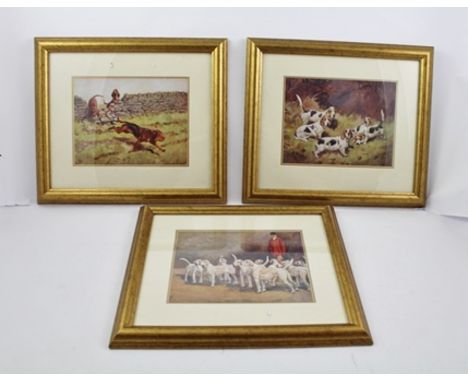 AFTER T. IVESTER LLOYD Three possibly 1930's colour Prints of hunting dogs, "Rough Bassets", "Bloodhounds", and "The Curre Wh
