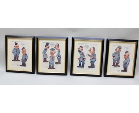 AFTER CAPTAIN LESLIE BARKER A set of four First World War period cartoons of German soldiers, in ebonised, gilt and glazed fr