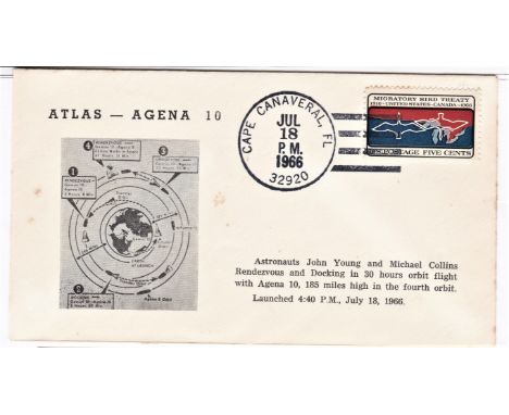 Space + Rocket Mail-envelope issued for the launch of Atlas-Agena 10 the Agena target vehicle for Gemini 10 with astronauts Y