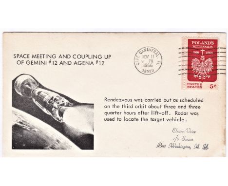 Space + Rocket Mail-Envelope to shows the orbital rendezvous of Gemini 12 with the Agena target vehicle, The astronauts Lovel