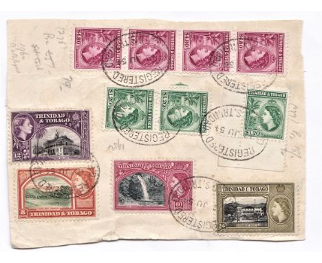 Trinidad and Tobago 1953-59- fine used on registered piece includes 1.20 SG277x3 and $4.80 SG2784x4 - attractive item to brig