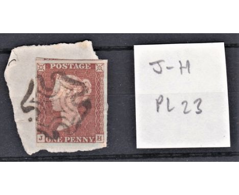 Great Britain 1841 - Penny red, Die 1, Plate 23, JH, four good margins, full black Maltese cross tied on piece, light crease