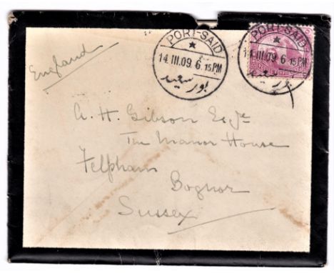 Egypt 1909 (9/3) Mooring EL Gezirah to Sussex. Death of J.R. Gibson, a moving letter confirming the Death of J.R. Gibson to h