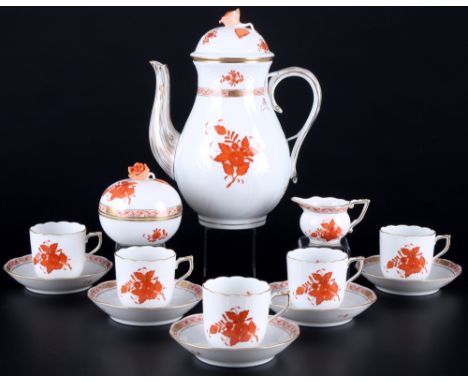 Herend Apponyi Orange Mokkaservice für 5 Personen, mocha coffee service for 5 pers.,13-teiliges Porzellan, Ungarn 20. Jahrhun