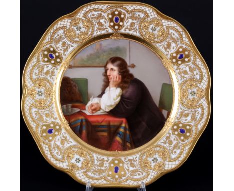 Ambrosius Lamm Dresden Prunkteller Der Briefschreiber nach Frans I van Mieris, splendor plate with portrait painting,Porzella