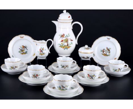Meissen Osier Vogelmalerei Kaffeeservice für 6 Personen 1.Wahl, coffee service for 6 pers. 1st choice,21-teiliges Porzellan, 