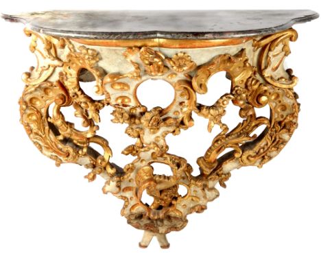 Großer Barock Konsolentisch Italien 18. Jahrhundert, Italy large baroque console table 18th century,Holz farbig gefasst, Ital