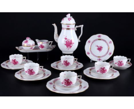 Herend Apponyi Purpur Mokkaservice für 6 Personen, mocha coffee service for 6 pers.,22-teiliges Porzellan, Ungarn 20. Jahrhun