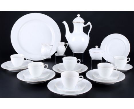 Royal Copenhagen Weiß Gerippt Kaffeeservice für 6 Personen, coffee service for 6 pers.,23-teiliges Porzellan, Dänemark, mit g