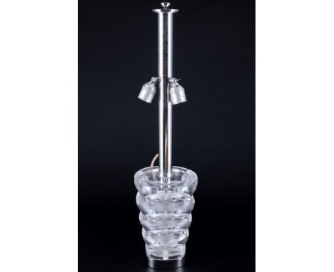 Lalique große Vase als Lampenfuß, large solid crystal vase as lamp base,Kristall, Frankreich, am Boden signiert Lalique Franc