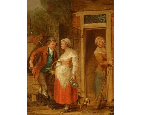 Altmeister 18. Jahrhundert Personen vor der Stube, old master 18th century people in front of the room,Öl/Leinwand (doubliert