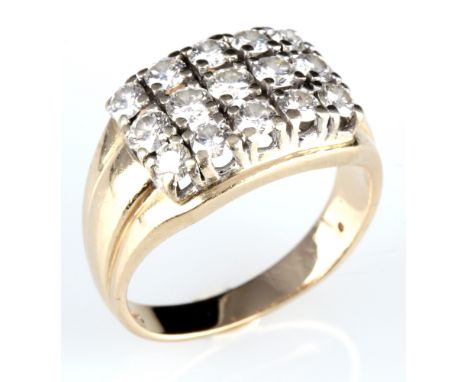 585 Gold Diamantring 1,3ct, 14K diamond gold ringGG 585/000 Gelbgold Ring mit 15 Brillanten von insgesamt ca. 1.30ct mit sehr