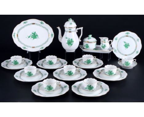 Herend Apponyi Vert Mokkaservice für 9 Personen, mocha coffee service for 9 pers.,32-teiliges Porzellan, Ungarn 20. Jahrhunde