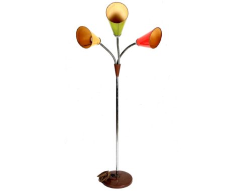 Mid-Century Tütenlampe 50er/60er Jahre, floor lamp 50s/60s,mit drei beweglichen Armen, max. H 166 cm x B 44 - 80 cm (verstell
