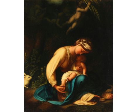 Altmeister 18. Jahrhundert Putten über Mutter mit Kleinkind, old master 18th century cherubs over mother with child,Öl/Leinwa