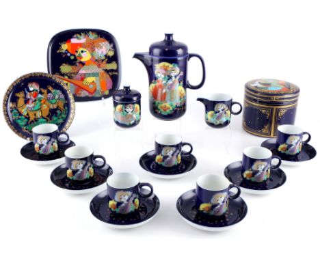 Rosenthal Sindbad der Seefahrer Mokkaservice für 7 Personen, mocha coffee service for 7 pers.,20-teiliges Porzellan, grüne un