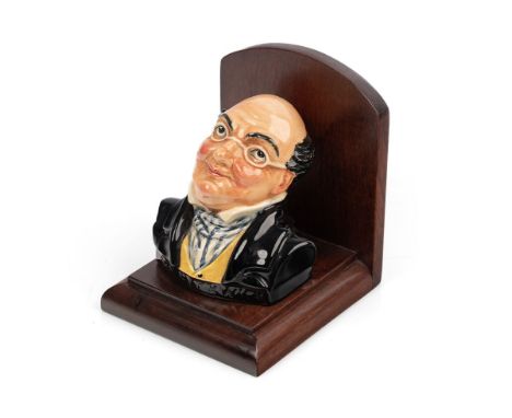 Royal Doulton Mr Pickwick bookend, mounted onto wooden plinth, 15.5cm tall.  In good condition with no obvious damage or rest