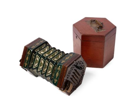 C WHEATSTONE &amp; CO. 48 button, late 19th No. 6720, manufacturers label to 'Her Majesty' century forty-eight key concertina