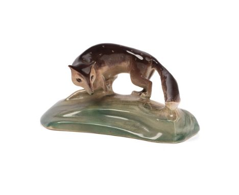 Susie Cooper table centre piece figure of a fox, stylized design, 14cm wide.  In good condition with no obvious damage or res