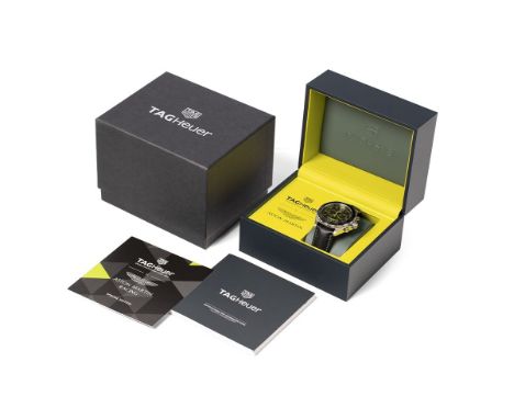 A Tag Heuer, Aston Martin Racing, Formula 1, special edition, chronograph wristwatch, the signed black dial with baton marker
