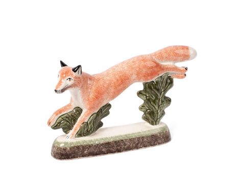 Rye Pottery tableau of a Leaping Fox, 27cm wide.  In good condition with no obvious damage or restoration.