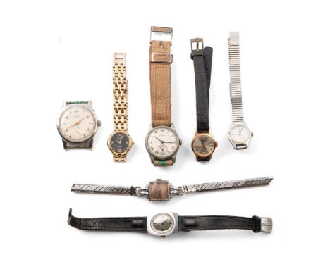 A group of vintage costume watches including Cyma and Tissot.