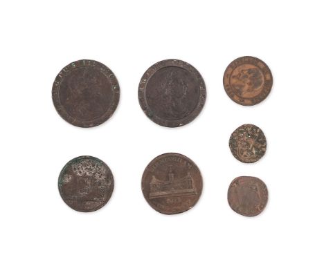 Coins to include two 1797 Cartwheel Tuppence coins, a Bilston One Penny 1811, a Birmingham One Penny 1814, a Napeleon III Dix