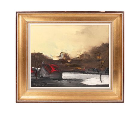Paul Permeke (1918-1990), oil on canvas, landscape with houses in foreground, signed, together with accompanying book P. Perm