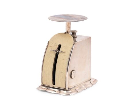 Miniature silver postal scales, Birmingham 1903, WHW, composite plaquette, 6.5cm tall, working spring.