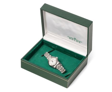 A Rolex Oyster Perpetual Date, lady's wristwatch, the signed with dial with baton markers and Roman numerals, Rolex insignia 