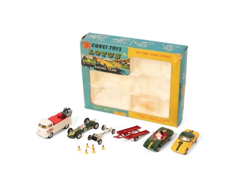 Boxed Corgi 'Toys Gift Set 37' Lotus Racing Team, to include Lotus-Climax Racing Car, Lotus Elan Coupe, Lotus Elan S.2, Volks
