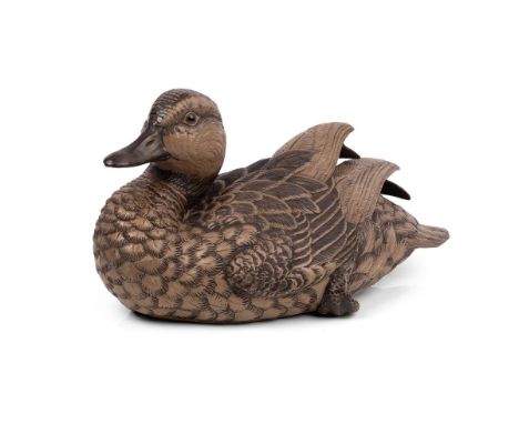 Large Poole Pottery Barbara Linley Adams stoneware figure of a Mallard, 39cm long. In good condition with no obvious damage o