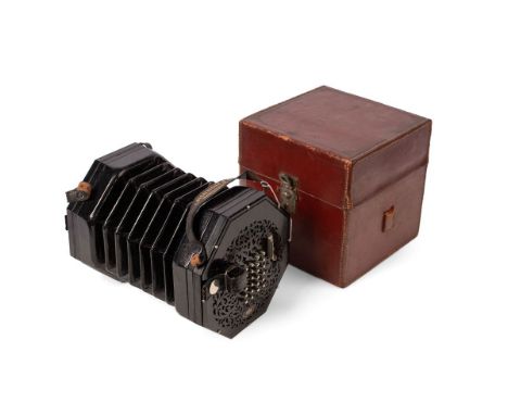 C. WHEATSTONE &amp; CO. 49-Button Concertina, serial number 31939, cased on ebonised wood with fretwork panel ends, in leathe