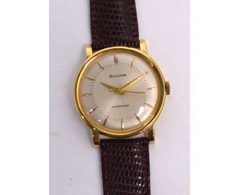Bulova; a 1960s gentlemen's wrist watch, 14ct solid gold case, seventeen jewel automatic movement, the cream satin dial set w