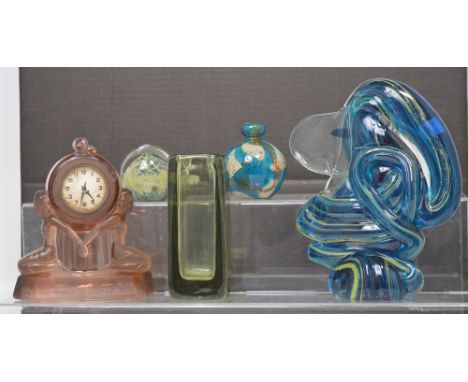 Two Mdina glass paperweights, a larger similar glass abstract study, height 24cm, a heavy glass vase, signed to base 'Kosta L