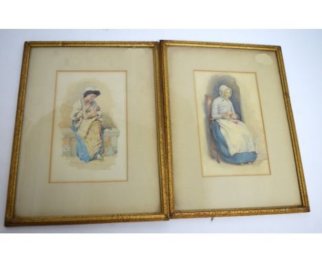 GEORGE HALL NEALE; a pair of late 19th century portrait studies, one depicting a mother seated on a stone bench feeding her c