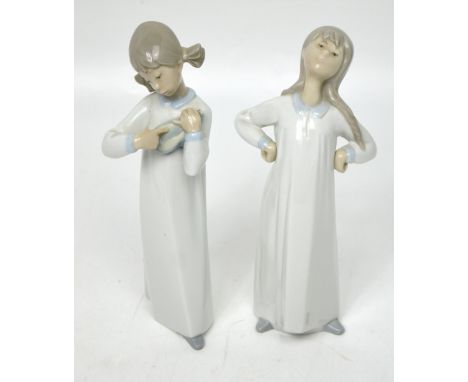 Two Nao figural studies; a girl in a nightgown and a girl in a nightgown playing a lute (af) (2).