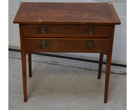 A Victorian walnut two-drawer side table, the drawers with brass ring handles, on square section tapering legs, width 77cm.