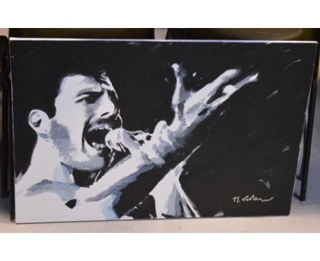 MARC GRIMSHAW (B.1957); an oil on canvas portrait study of Freddie Mercury, signed lower-right, 61 x 91cm, unframed, sold wit